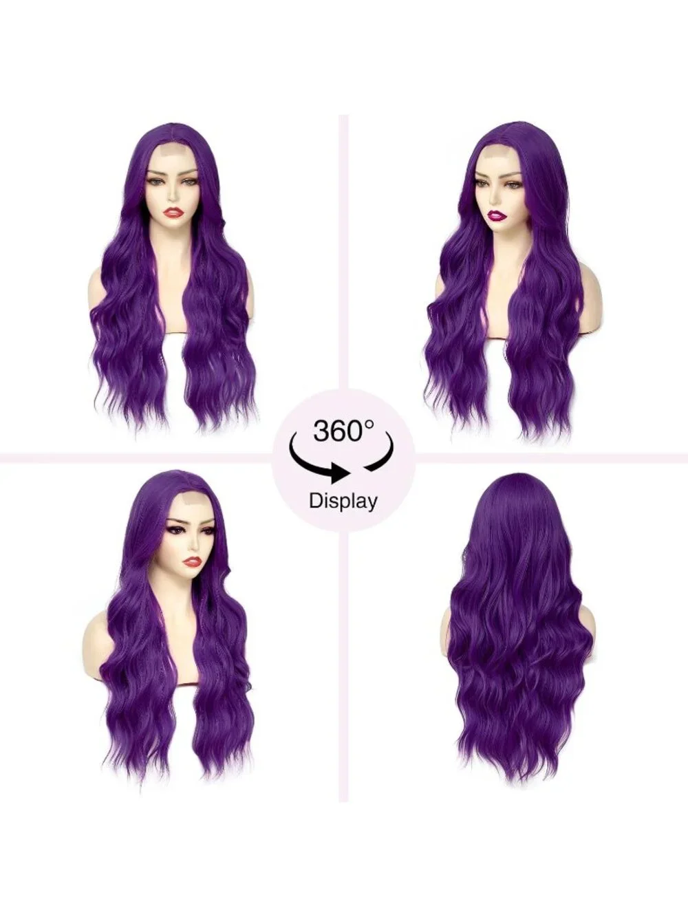 Women's Dark Purple 26 Inch Natural Looking Heat Resistant Long Wavy Wigs